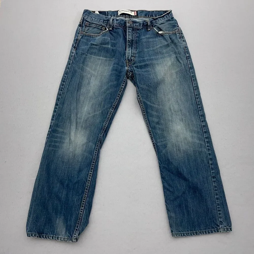 Vintage Levi's 505 Jeans Men 34x30 Straight Fit‎ Blue Whiskered Faded Denim